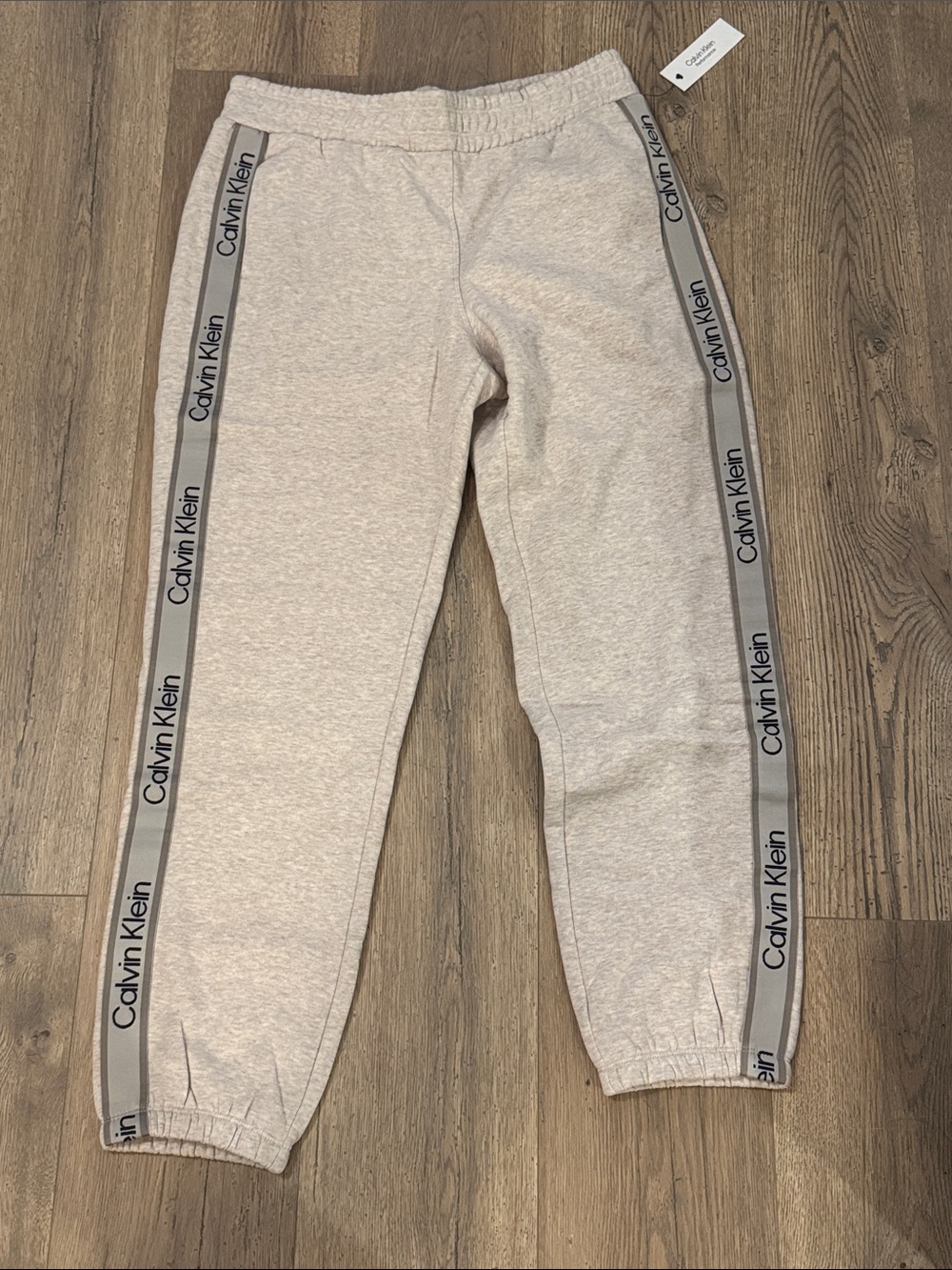 Calvin Klein Cream Sweatpants with Gray Branded Side Tape
